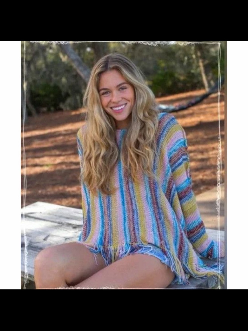 Natural Life Santa Fe Pullover Sage Stripe Boho Sweater Top with Fringe Bottom